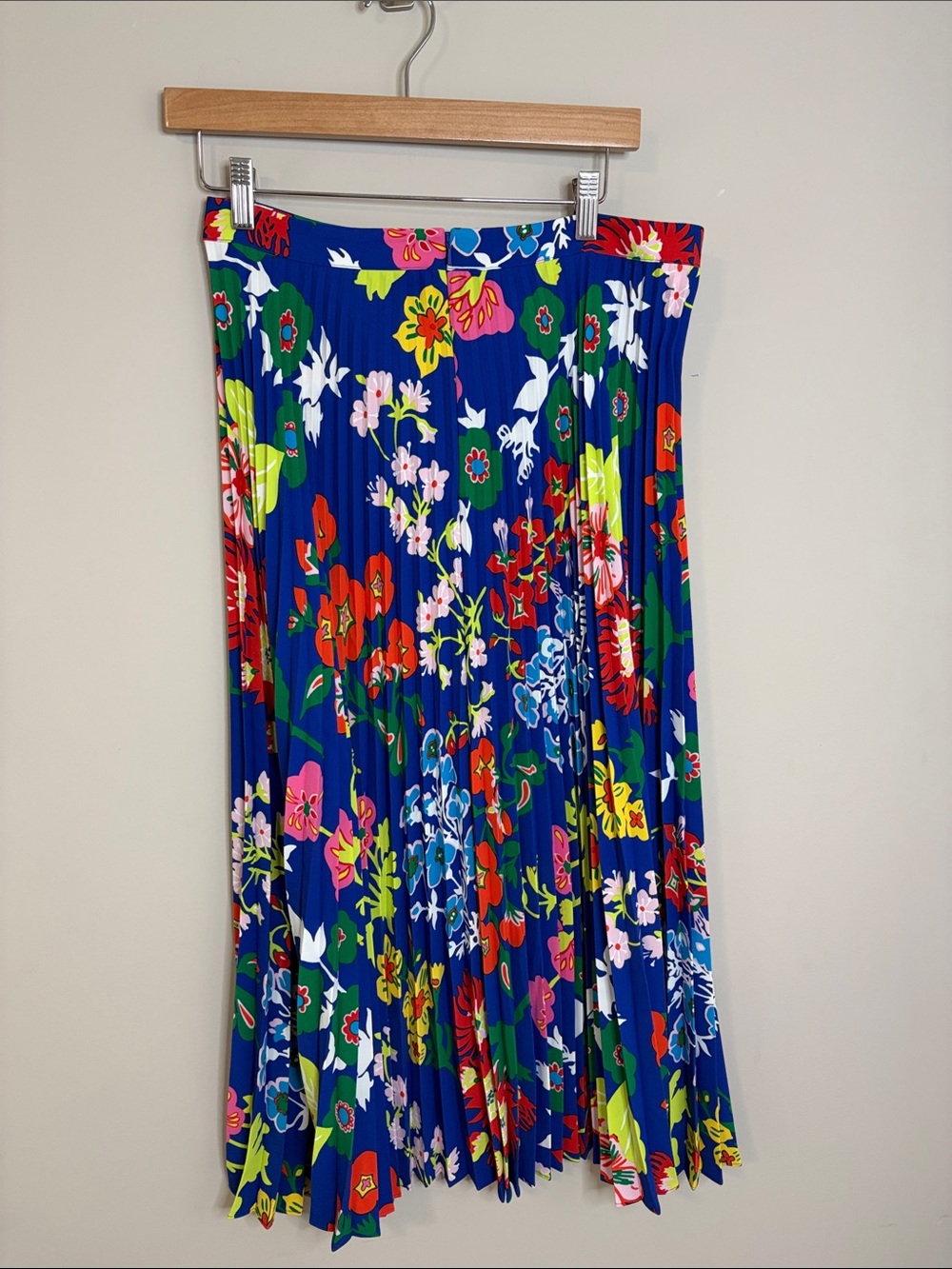 Boden Pleated Midi Skirt Blue Wildflower Cluster mid calf invisible zip Sz 8 - Picture 7 of 10